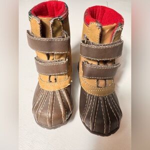 GAP Duck‎ Boots Infant Toddler Sz 6 Baby Boy Brown Red Tartan Plaid Tan Brown